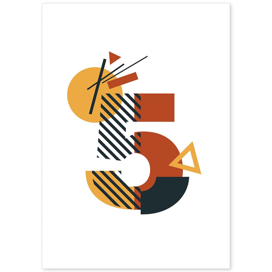 Poster de número 5. Lámina estilo Geometria con formas con imágenes del alfabeto.-Artwork-Nacnic-A4-Sin marco-Nacnic Estudio SL