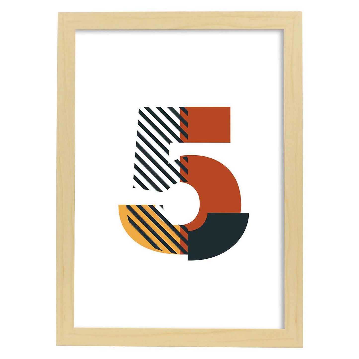 Poster de número 5. Lámina estilo Geometria con imágenes del alfabeto.-Artwork-Nacnic-A3-Marco Madera clara-Nacnic Estudio SL