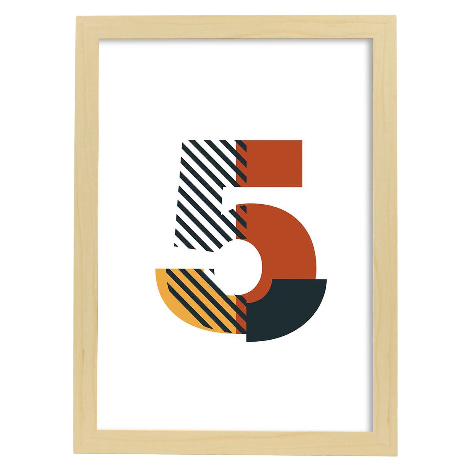 Poster de número 5. Lámina estilo Geometria con imágenes del alfabeto.-Artwork-Nacnic-A3-Marco Madera clara-Nacnic Estudio SL