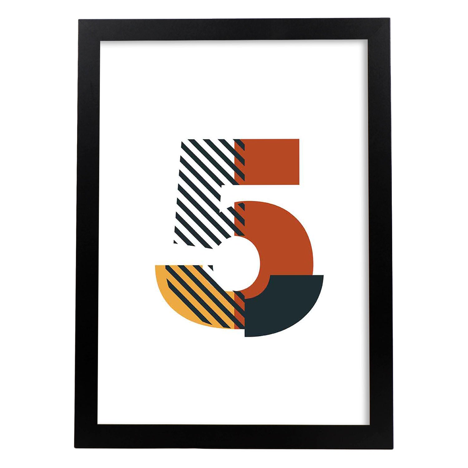Poster de número 5. Lámina estilo Geometria con imágenes del alfabeto.-Artwork-Nacnic-A3-Marco Negro-Nacnic Estudio SL
