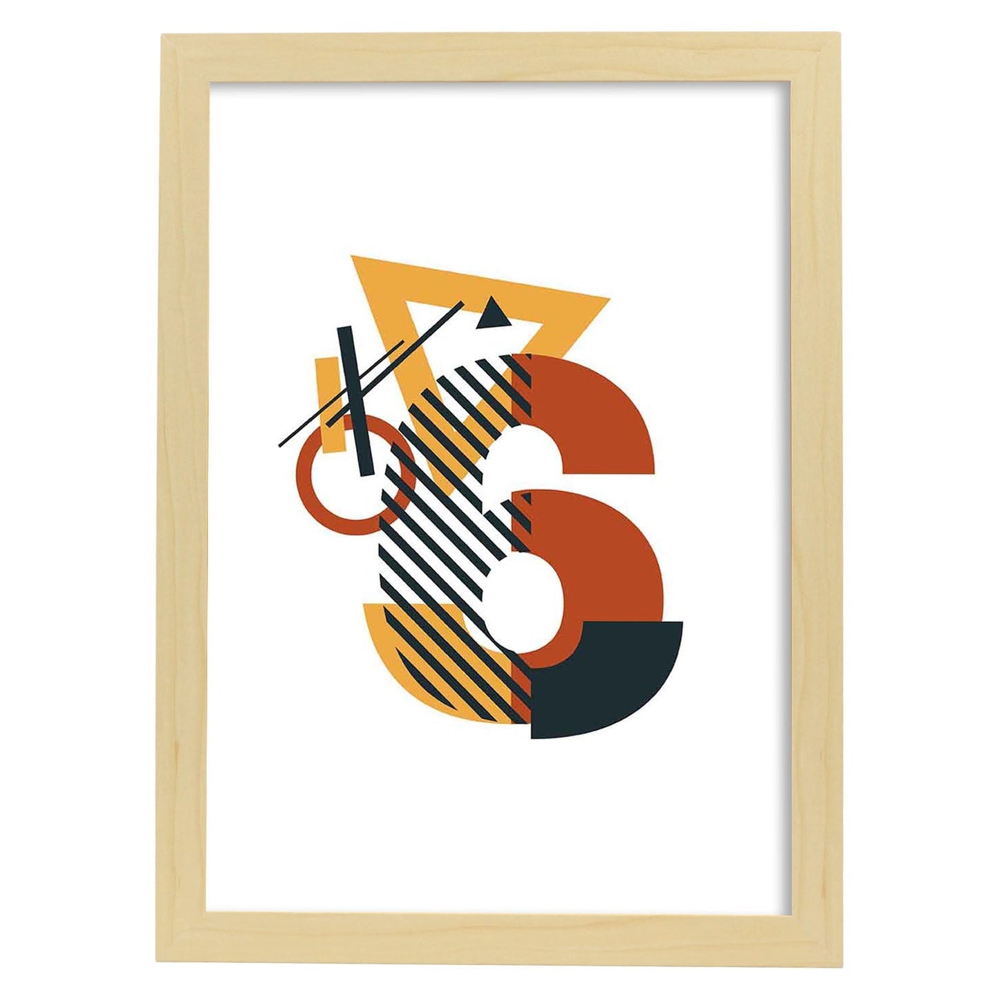 Poster de número 6. Lámina estilo Geometria con formas con imágenes del alfabeto.-Artwork-Nacnic-A3-Marco Madera clara-Nacnic Estudio SL