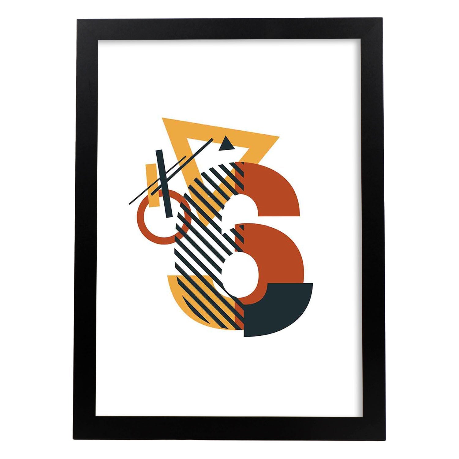 Poster de número 6. Lámina estilo Geometria con formas con imágenes del alfabeto.-Artwork-Nacnic-A4-Marco Negro-Nacnic Estudio SL