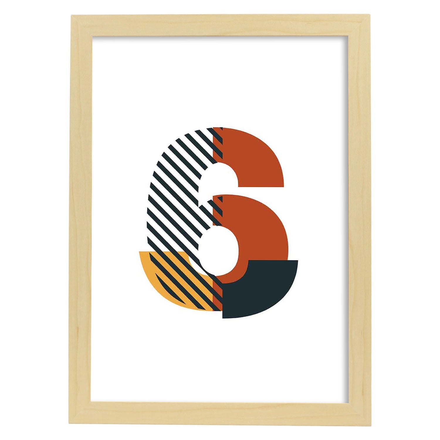 Poster de número 6. Lámina estilo Geometria con imágenes del alfabeto.-Artwork-Nacnic-A3-Marco Madera clara-Nacnic Estudio SL
