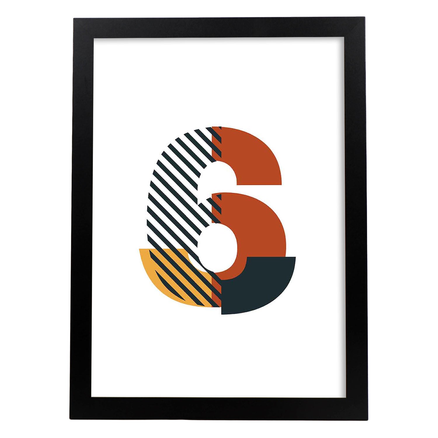 Poster de número 6. Lámina estilo Geometria con imágenes del alfabeto.-Artwork-Nacnic-A3-Marco Negro-Nacnic Estudio SL