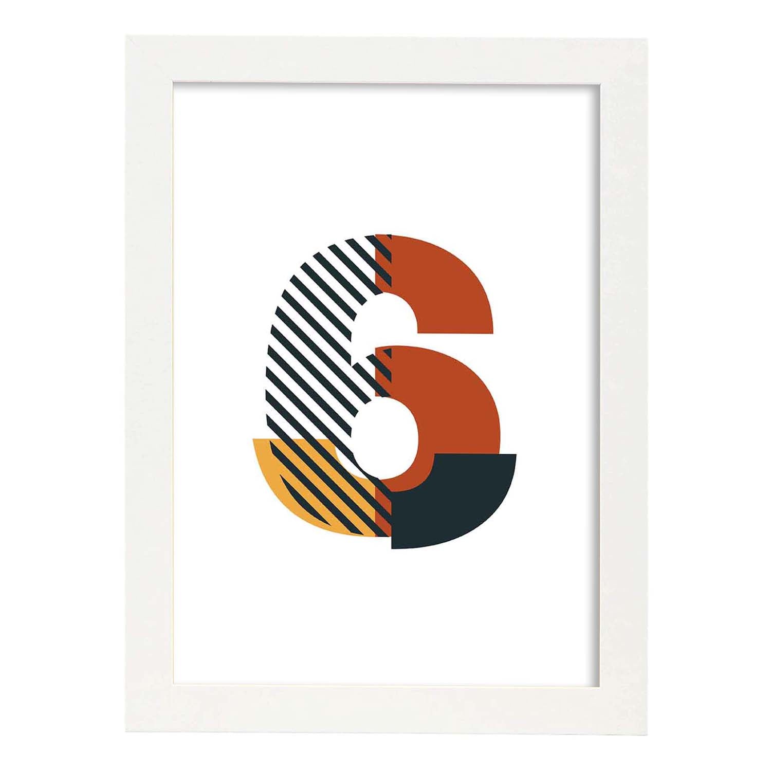 Poster de número 6. Lámina estilo Geometria con imágenes del alfabeto.-Artwork-Nacnic-A4-Marco Blanco-Nacnic Estudio SL