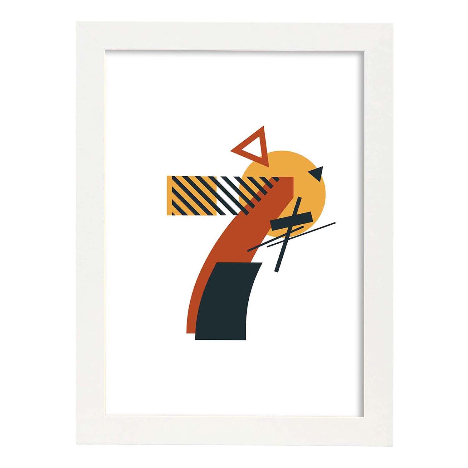 Poster de número 7. Lámina estilo Geometria con formas con imágenes del alfabeto.-Artwork-Nacnic-A3-Marco Blanco-Nacnic Estudio SL