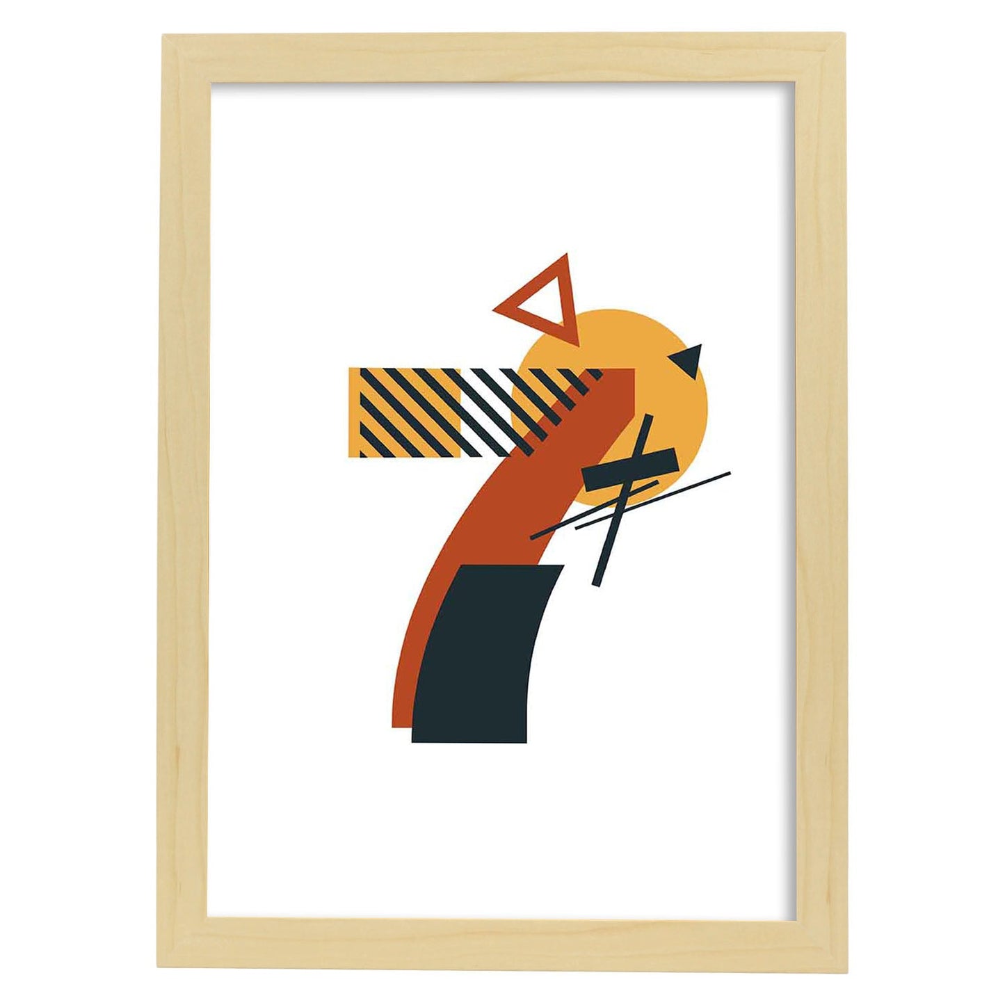 Poster de número 7. Lámina estilo Geometria con formas con imágenes del alfabeto.-Artwork-Nacnic-A3-Marco Madera clara-Nacnic Estudio SL