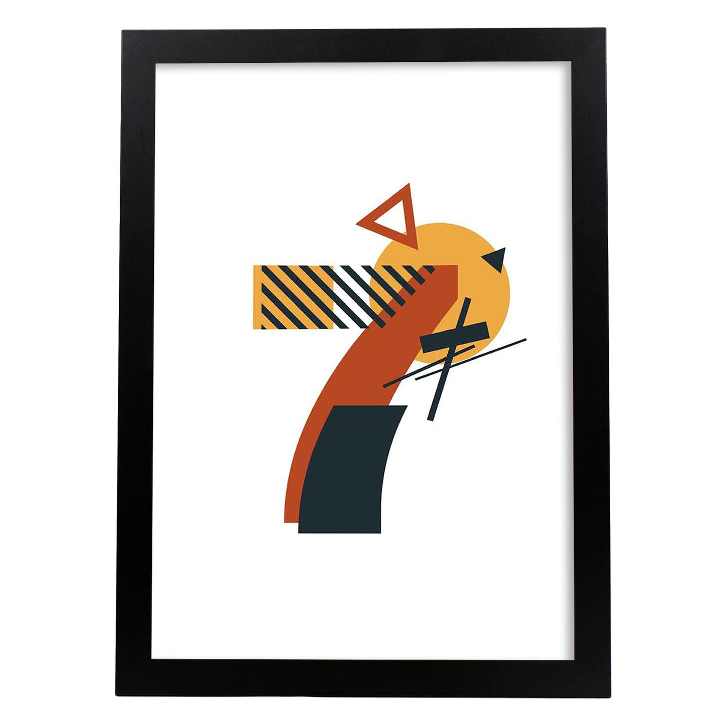 Poster de número 7. Lámina estilo Geometria con formas con imágenes del alfabeto.-Artwork-Nacnic-A3-Marco Negro-Nacnic Estudio SL
