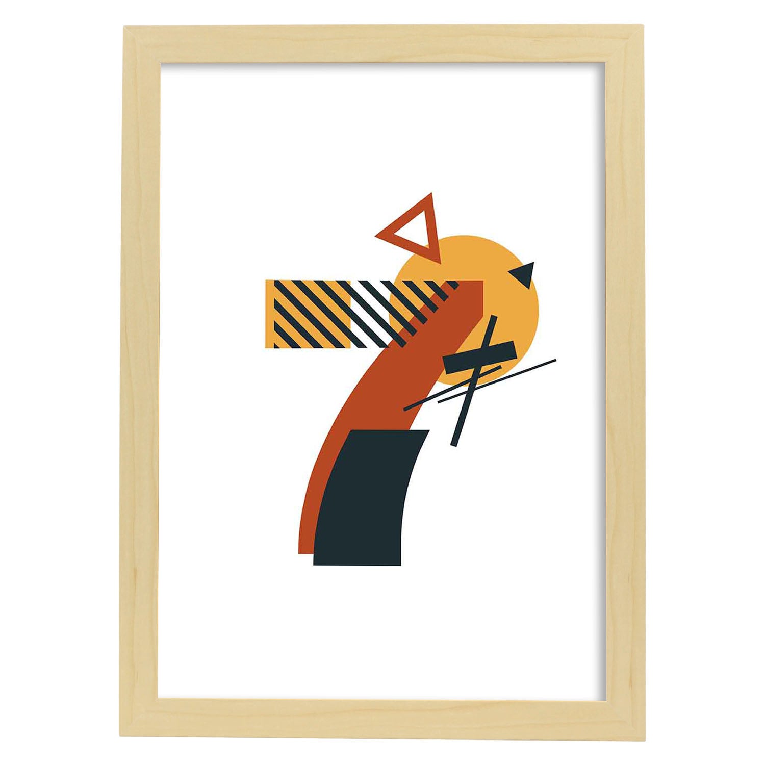Poster de número 7. Lámina estilo Geometria con formas con imágenes del alfabeto.-Artwork-Nacnic-A4-Marco Madera clara-Nacnic Estudio SL