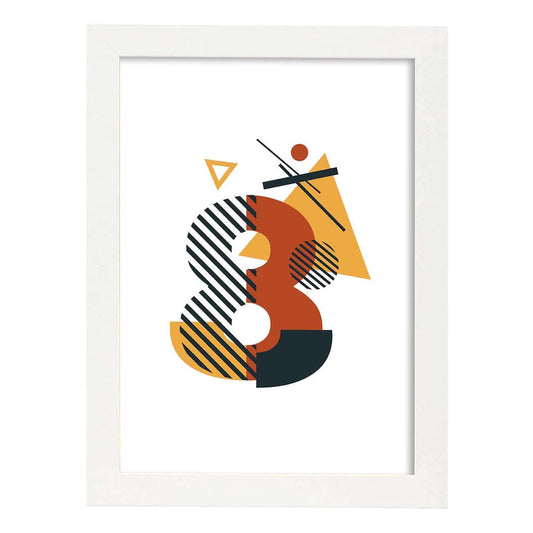 Poster de número 8. Lámina estilo Geometria con formas con imágenes del alfabeto.-Artwork-Nacnic-A4-Marco Blanco-Nacnic Estudio SL
