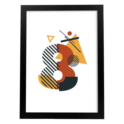Poster de número 8. Lámina estilo Geometria con formas con imágenes del alfabeto.-Artwork-Nacnic-A4-Marco Negro-Nacnic Estudio SL