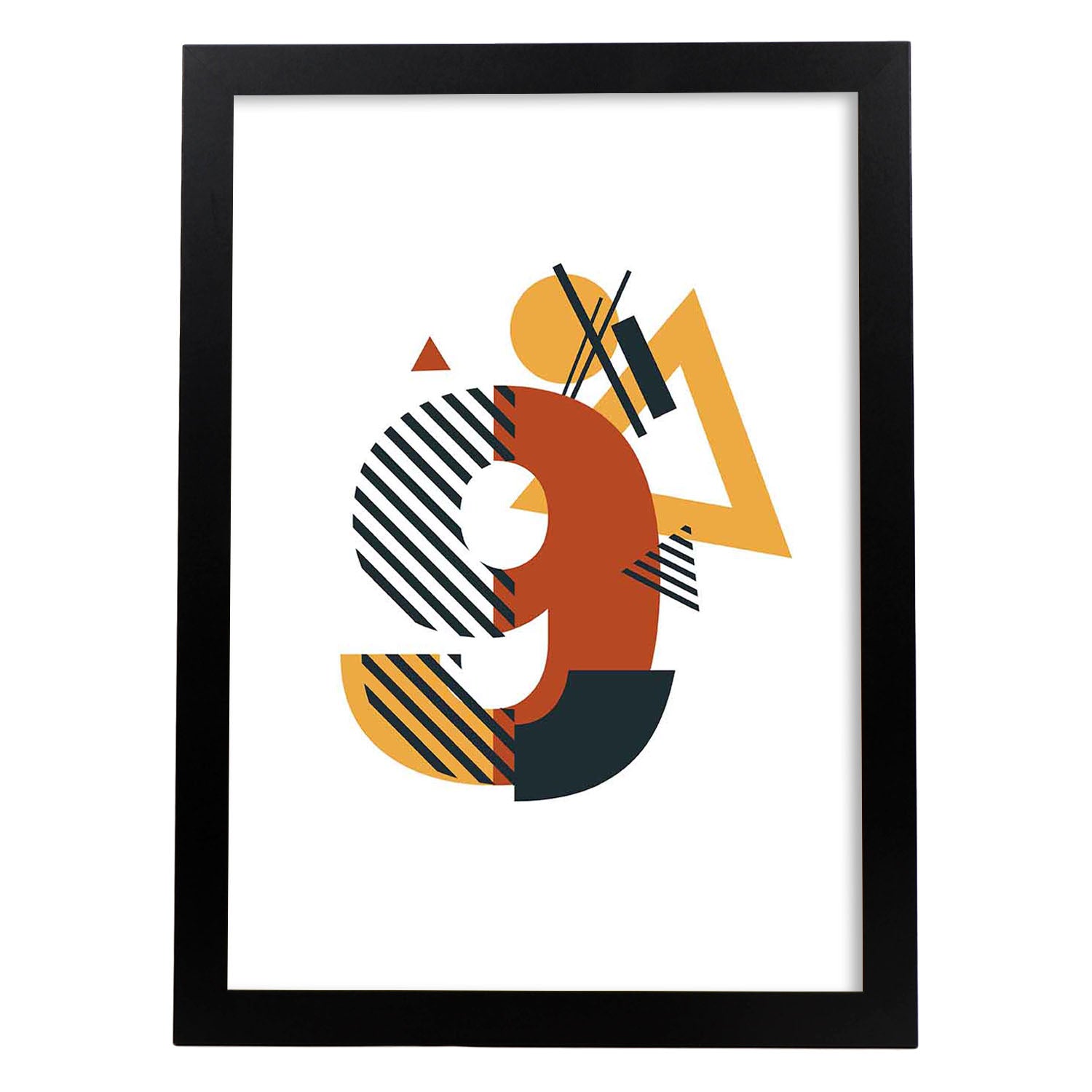 Poster de número 9. Lámina estilo Geometria con formas con imágenes del alfabeto.-Artwork-Nacnic-A4-Marco Negro-Nacnic Estudio SL