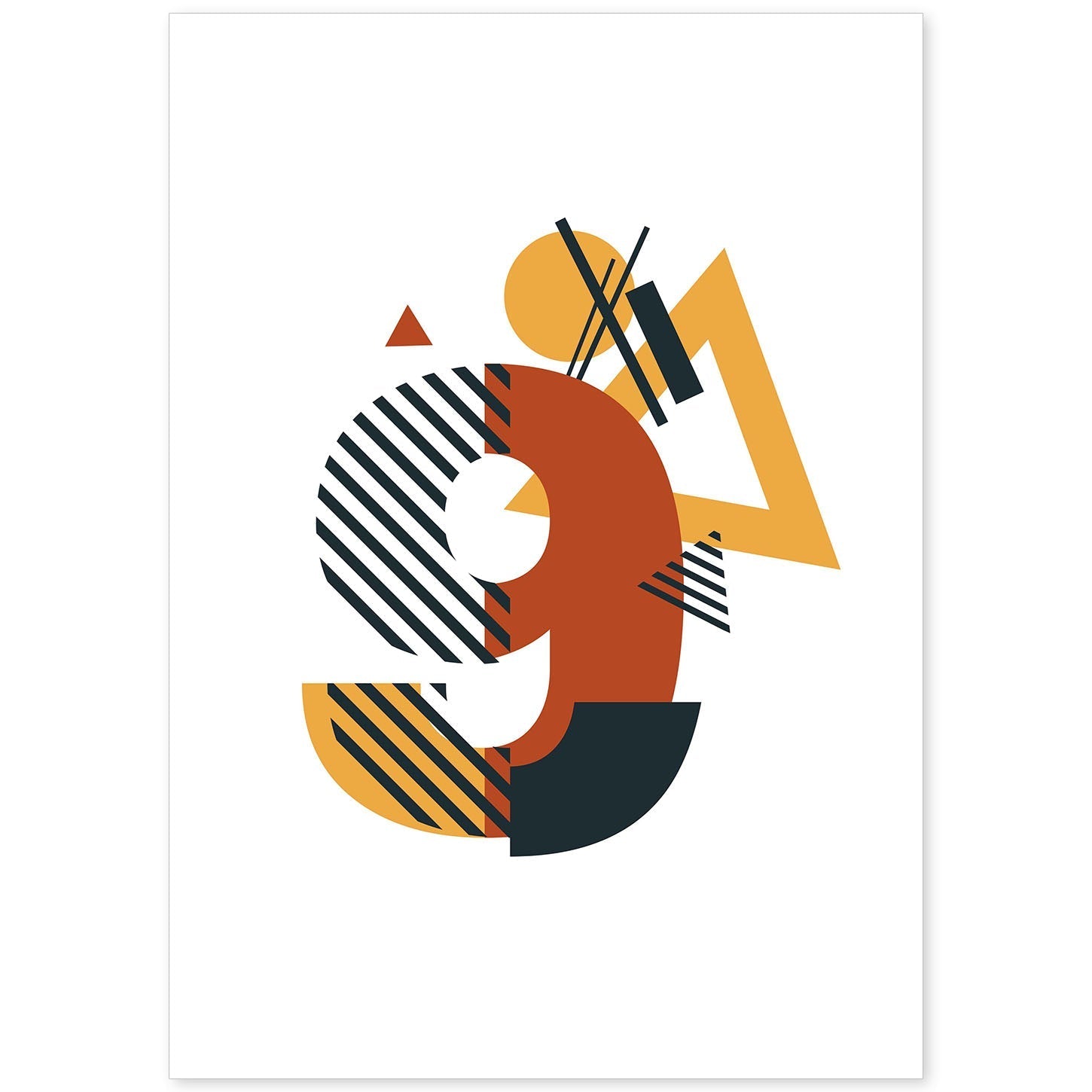 Poster de número 9. Lámina estilo Geometria con formas con imágenes del alfabeto.-Artwork-Nacnic-A4-Sin marco-Nacnic Estudio SL