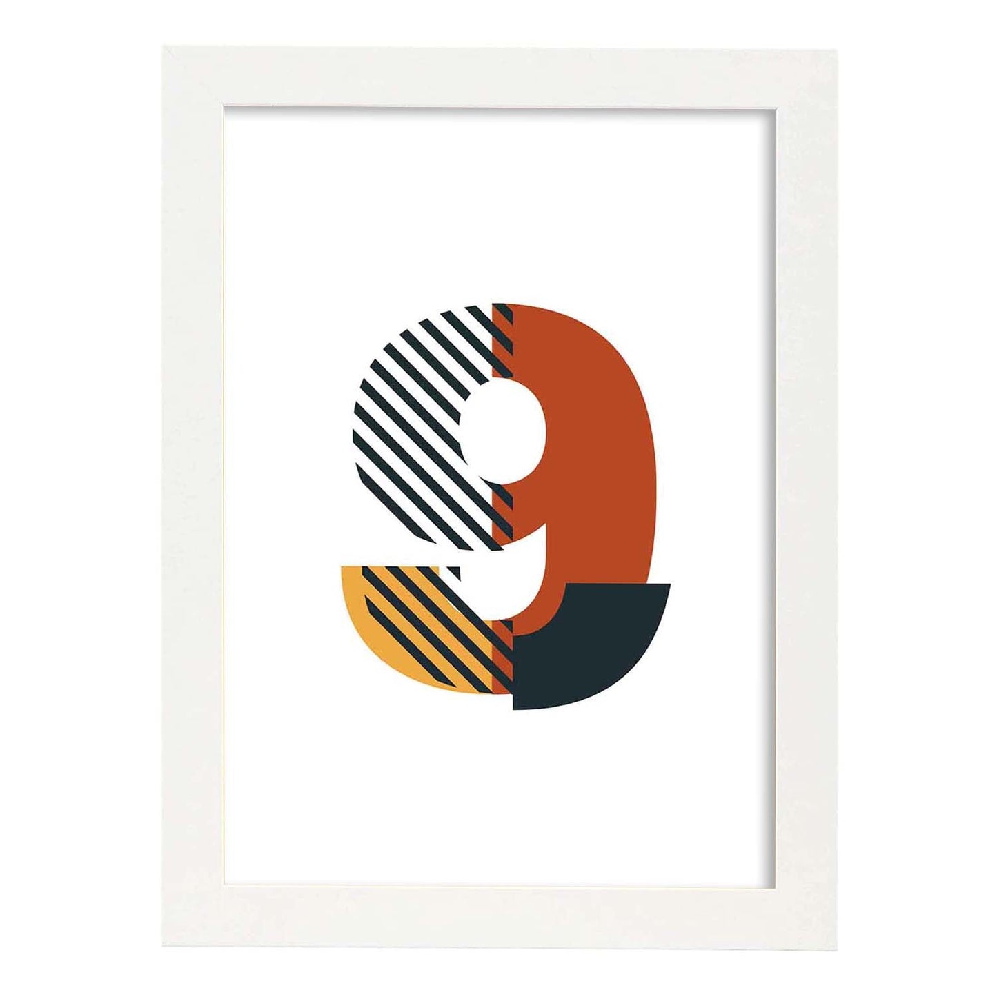 Poster de número 9. Lámina estilo Geometria con imágenes del alfabeto.-Artwork-Nacnic-A3-Marco Blanco-Nacnic Estudio SL