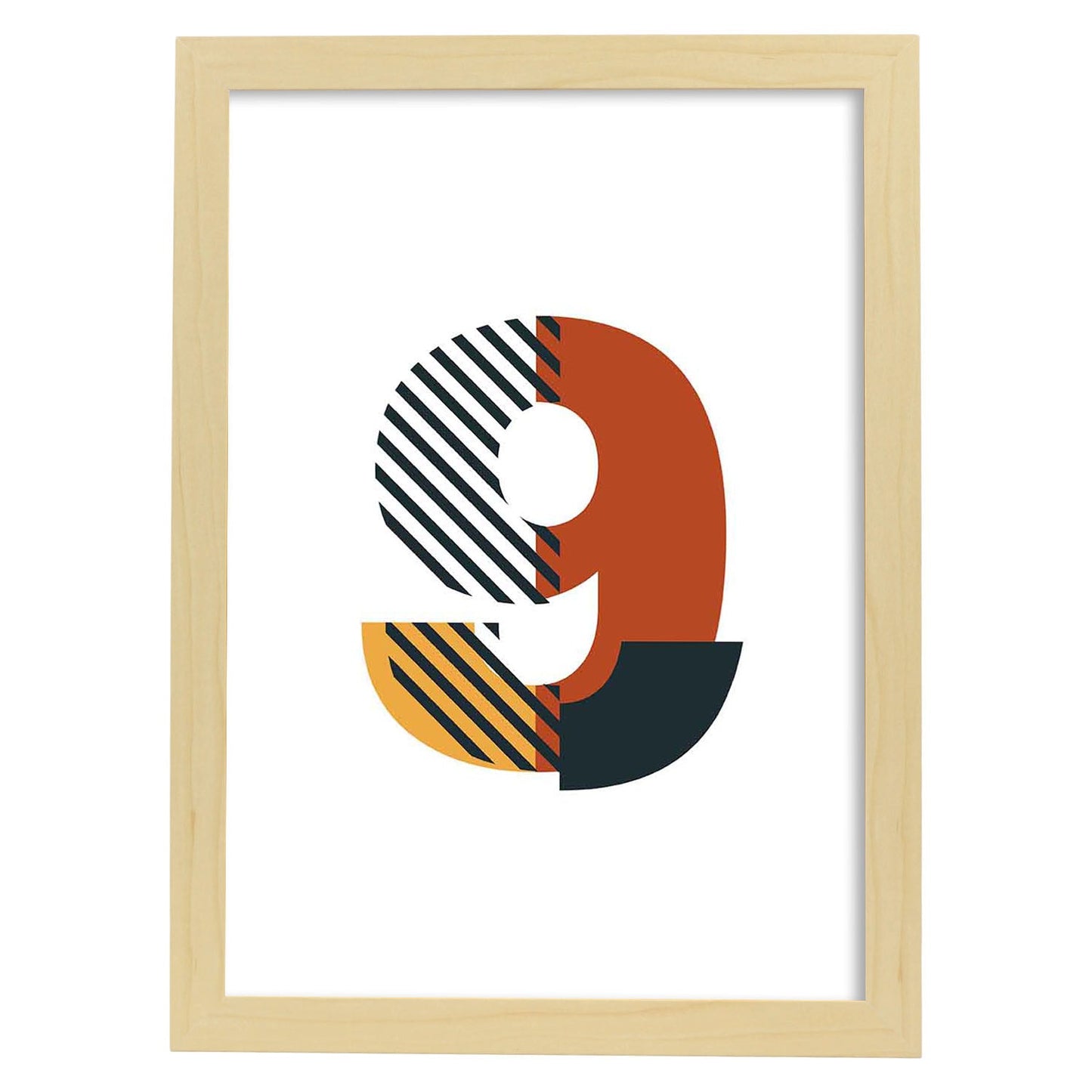 Poster de número 9. Lámina estilo Geometria con imágenes del alfabeto.-Artwork-Nacnic-A3-Marco Madera clara-Nacnic Estudio SL