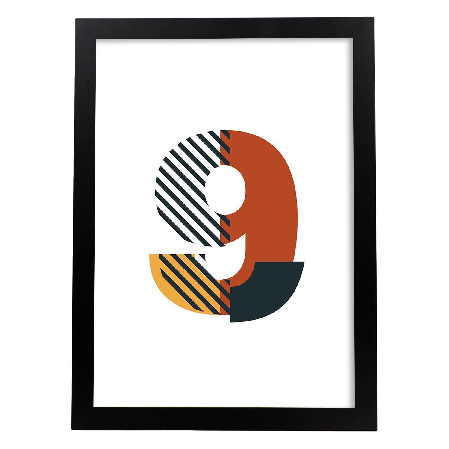 Poster de número 9. Lámina estilo Geometria con imágenes del alfabeto.-Artwork-Nacnic-A3-Marco Negro-Nacnic Estudio SL