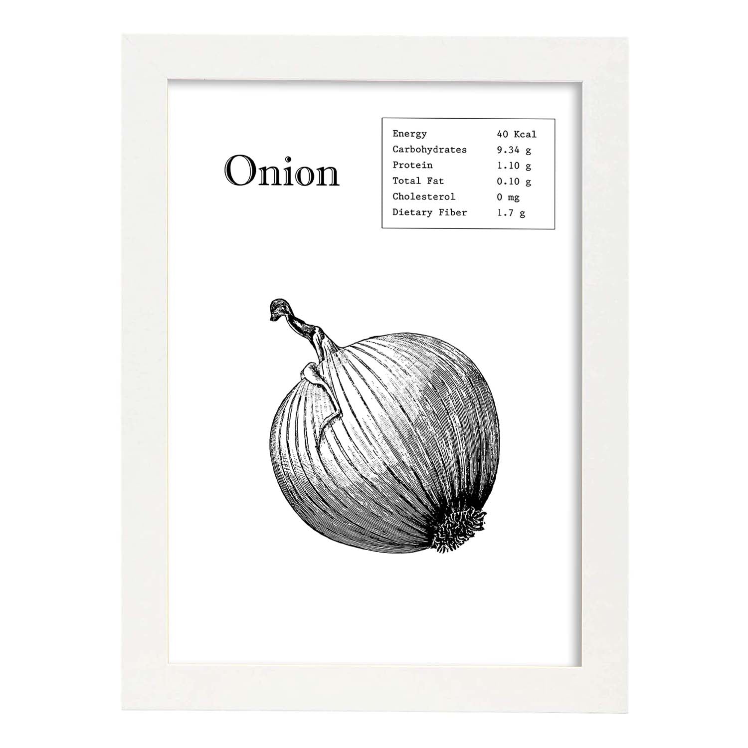 Poster de Onion. Láminas de frutas y verduras en inglés.-Artwork-Nacnic-A4-Marco Blanco-Nacnic Estudio SL