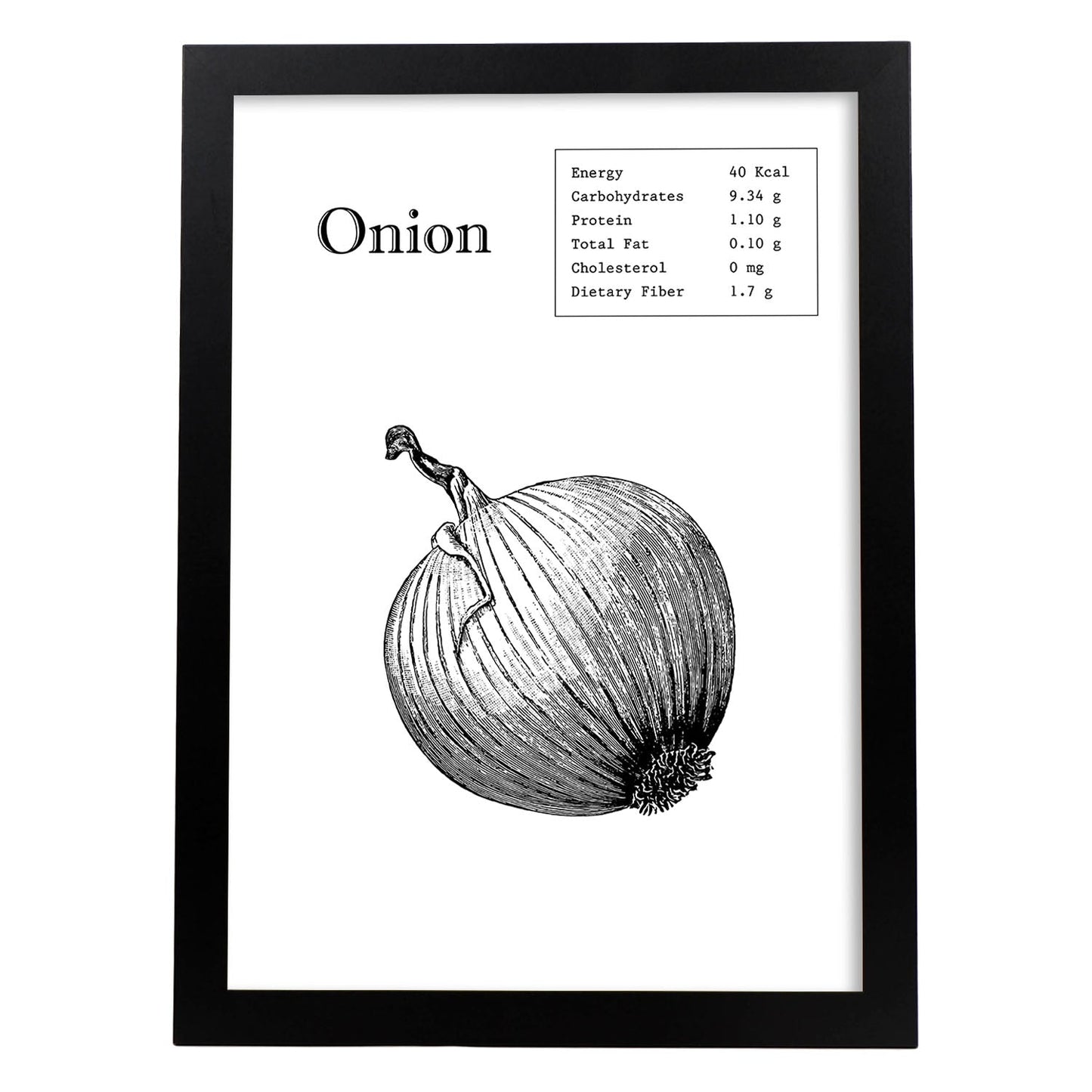 Poster de Onion. Láminas de frutas y verduras en inglés.-Artwork-Nacnic-A4-Marco Negro-Nacnic Estudio SL