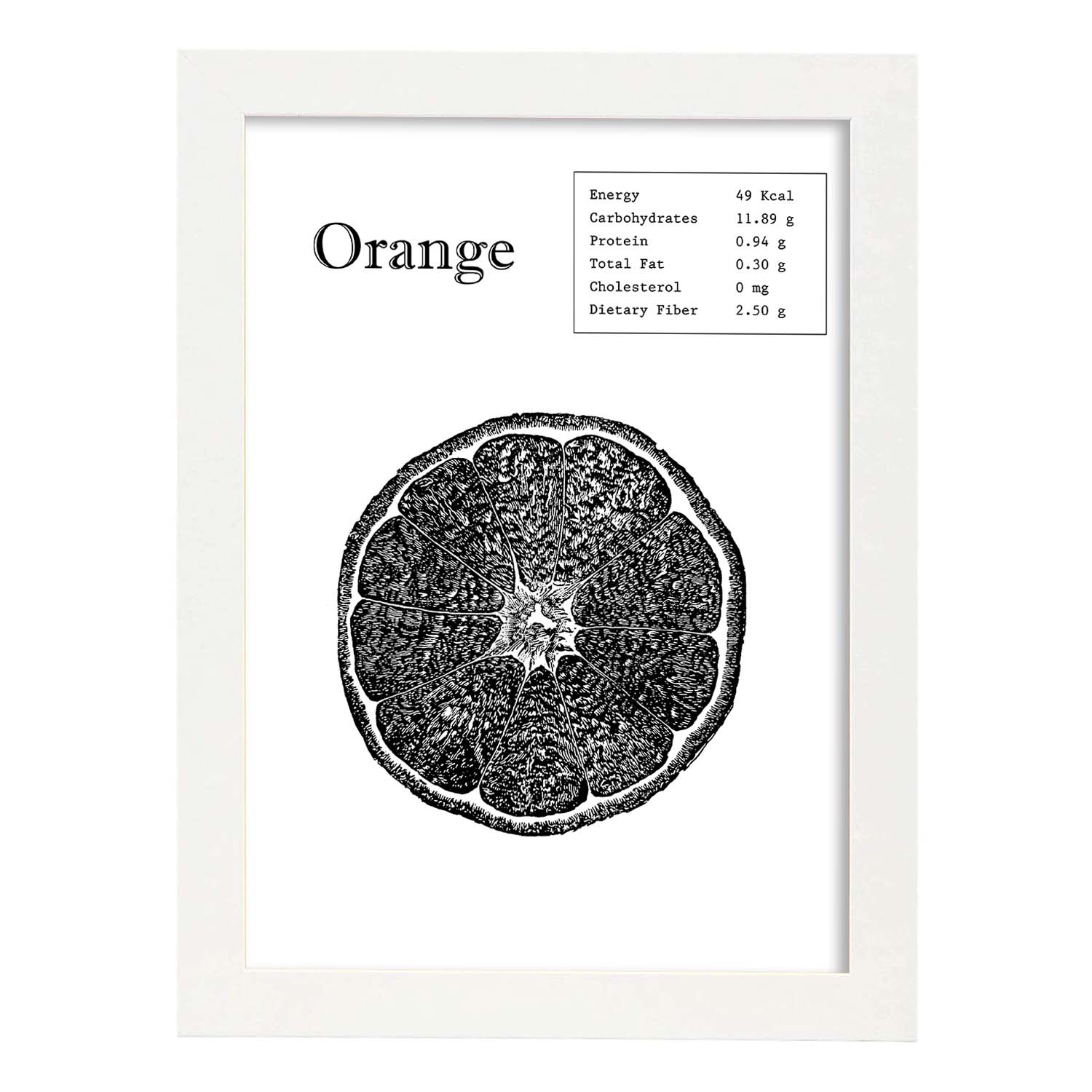 Poster de Orange. Láminas de frutas y verduras en inglés.-Artwork-Nacnic-A3-Marco Blanco-Nacnic Estudio SL