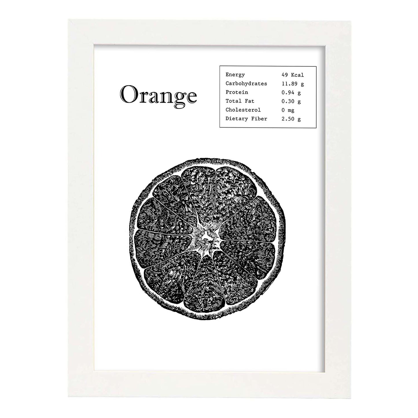 Poster de Orange. Láminas de frutas y verduras en inglés.-Artwork-Nacnic-A4-Marco Blanco-Nacnic Estudio SL