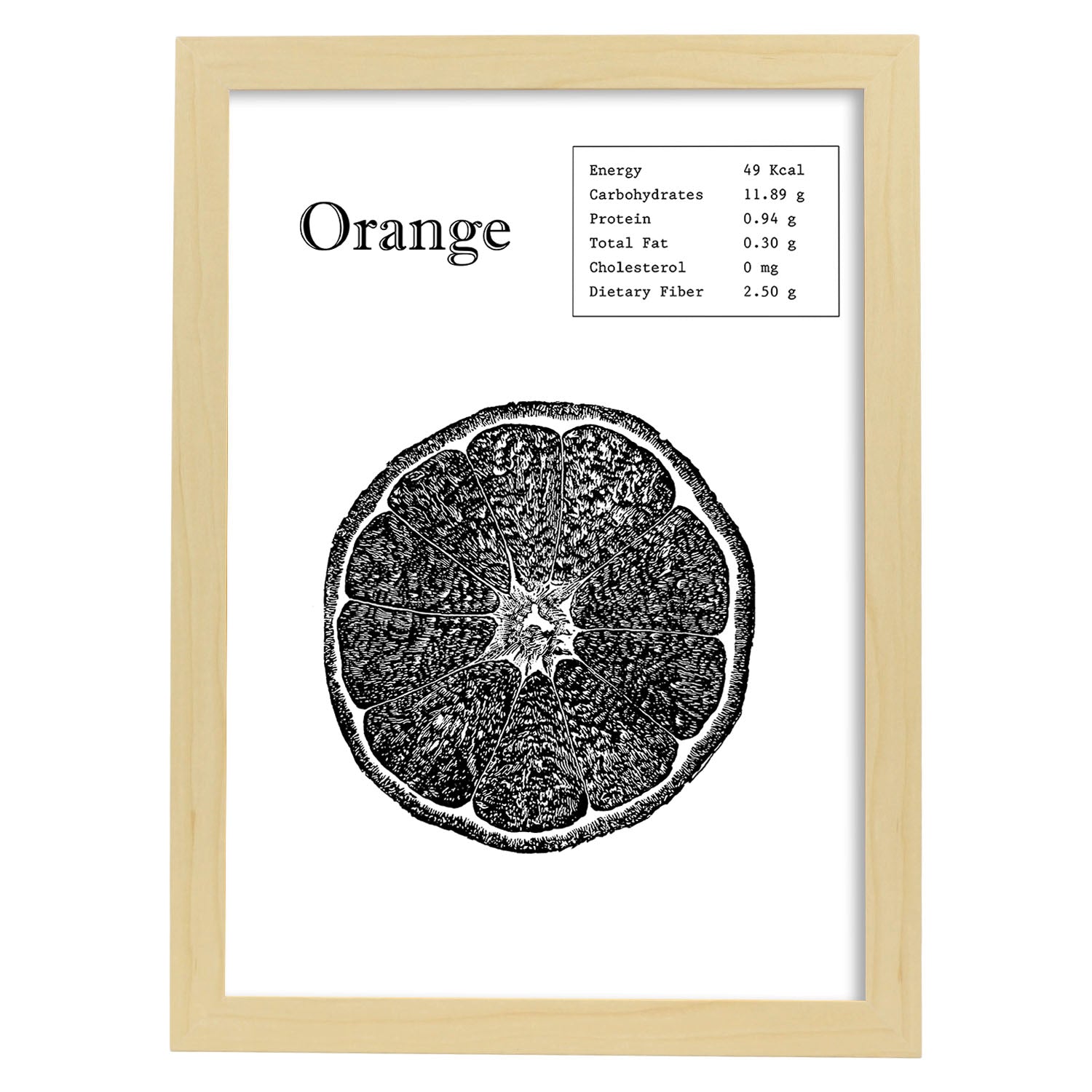 Poster de Orange. Láminas de frutas y verduras en inglés.-Artwork-Nacnic-A4-Marco Madera clara-Nacnic Estudio SL