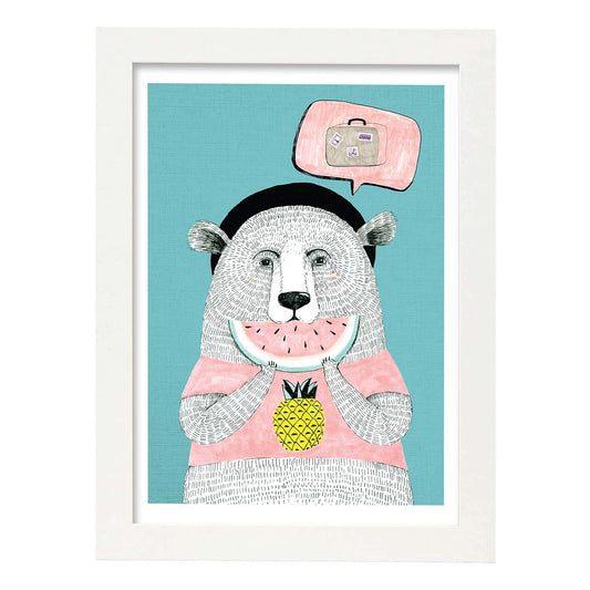 Poster de Oso celeste. Lámina de animales coloridos.-Artwork-Nacnic-A4-Marco Blanco-Nacnic Estudio SL