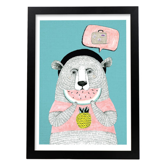 Poster de Oso celeste. Lámina de animales coloridos.-Artwork-Nacnic-A4-Marco Negro-Nacnic Estudio SL