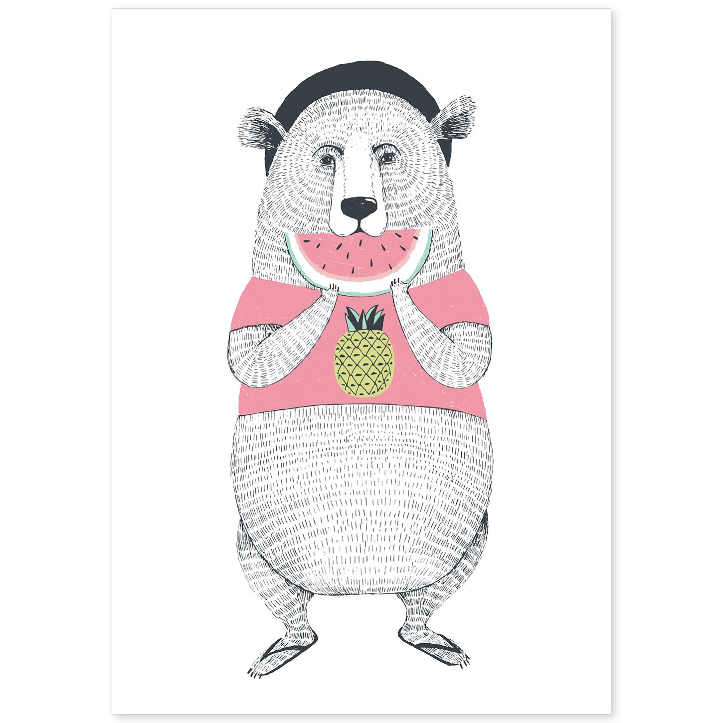 Poster de Oso comiendo sandia. Lámina de animales coloridos.-Artwork-Nacnic-A4-Sin marco-Nacnic Estudio SL