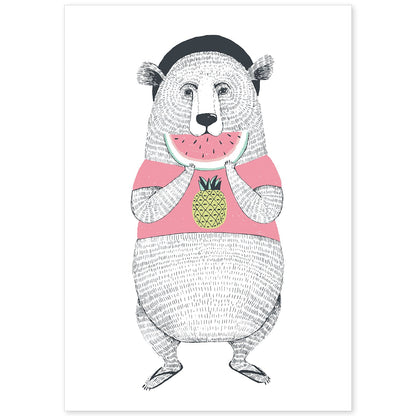Poster de Oso comiendo sandia. Lámina de animales coloridos.-Artwork-Nacnic-A4-Sin marco-Nacnic Estudio SL