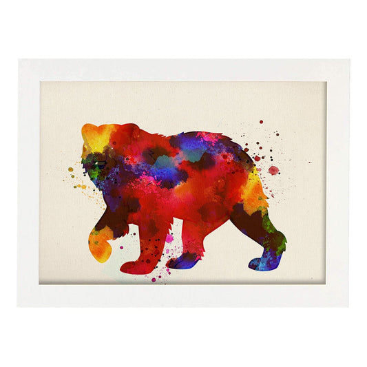 Poster de oso con diseño acuarela. Mix de láminas con estilo acuarela-Artwork-Nacnic-A4-Marco Blanco-Nacnic Estudio SL