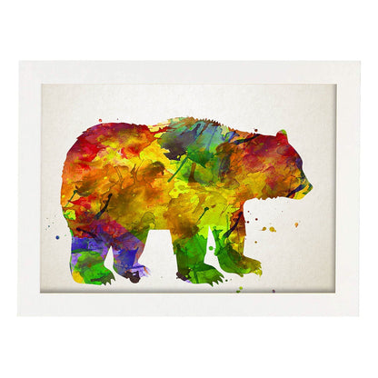 Poster de Oso estilo acuarela. Láminas de animales con estilo acuarela-Artwork-Nacnic-A4-Marco Blanco-Nacnic Estudio SL