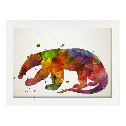 Poster de Oso Hormiguero estilo acuarela. Láminas de animales con estilo acuarela-Artwork-Nacnic-A4-Marco Blanco-Nacnic Estudio SL