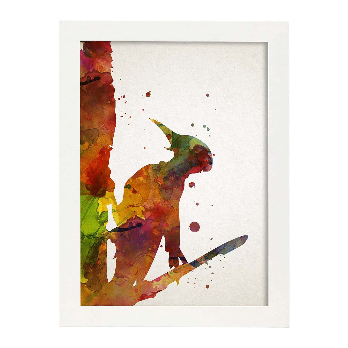 Poster de Pájaro Carpintero estilo acuarela. Láminas de animales con estilo acuarela-Artwork-Nacnic-A3-Marco Blanco-Nacnic Estudio SL