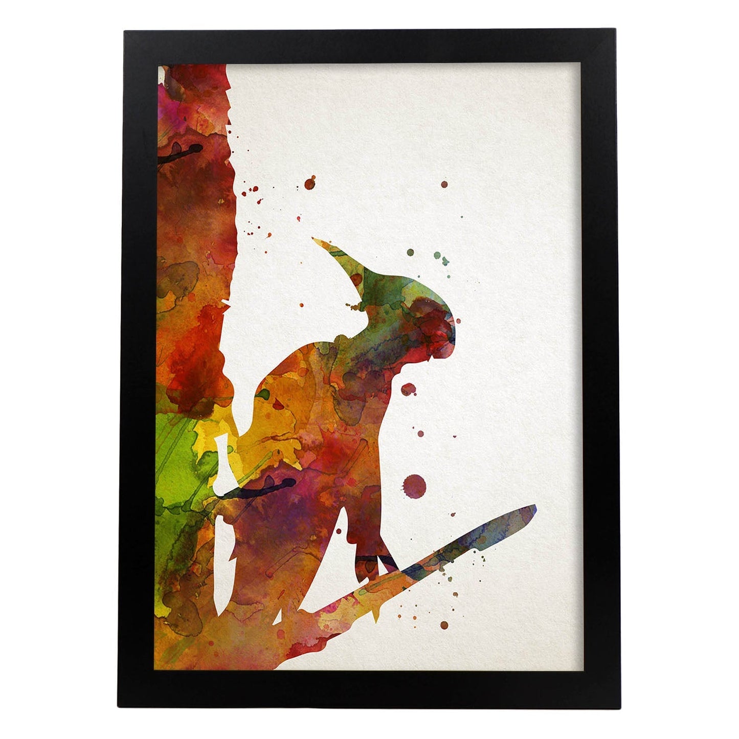 Poster de Pájaro Carpintero estilo acuarela. Láminas de animales con estilo acuarela-Artwork-Nacnic-A3-Marco Negro-Nacnic Estudio SL