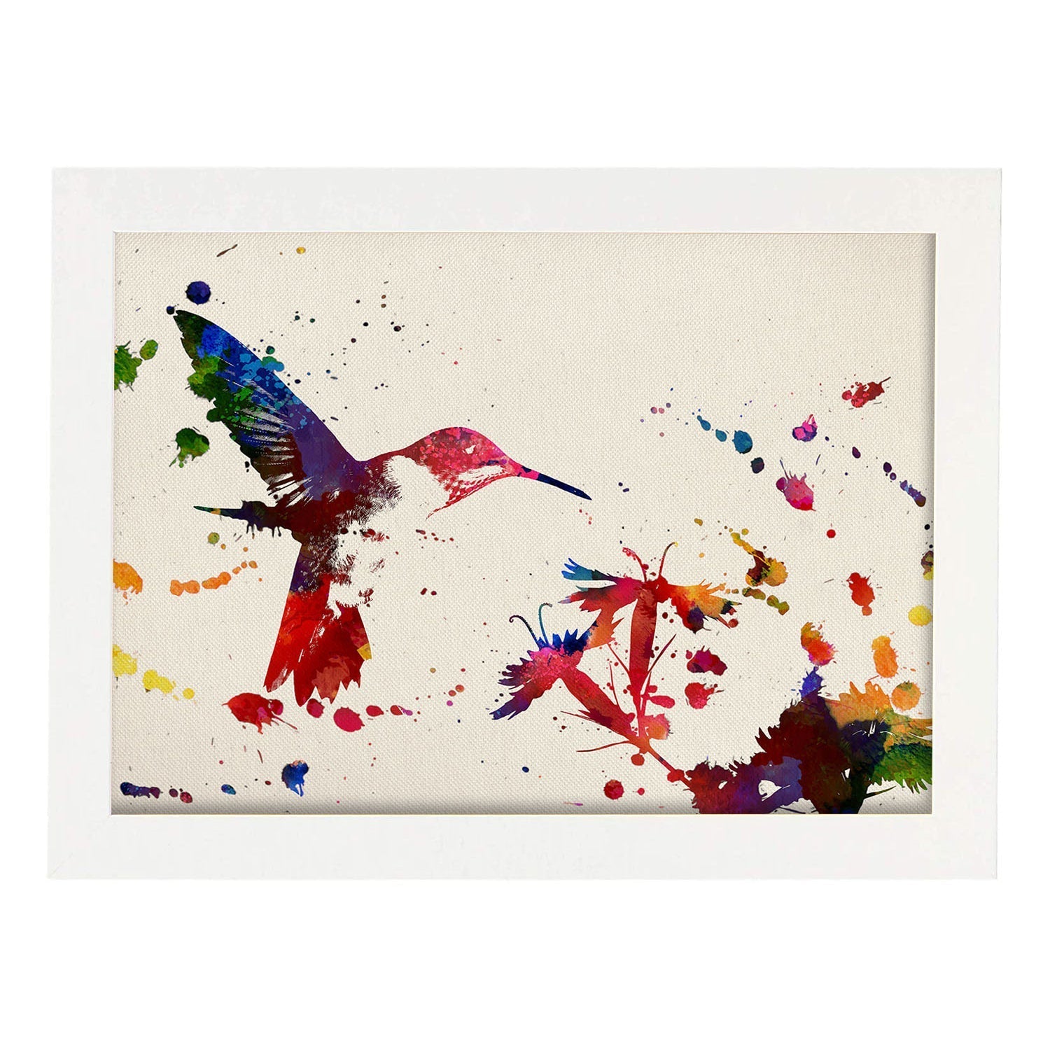 Poster de Pájaro y rama con diseño acuarela. Mix de láminas con estilo acuarela-Artwork-Nacnic-A3-Marco Blanco-Nacnic Estudio SL