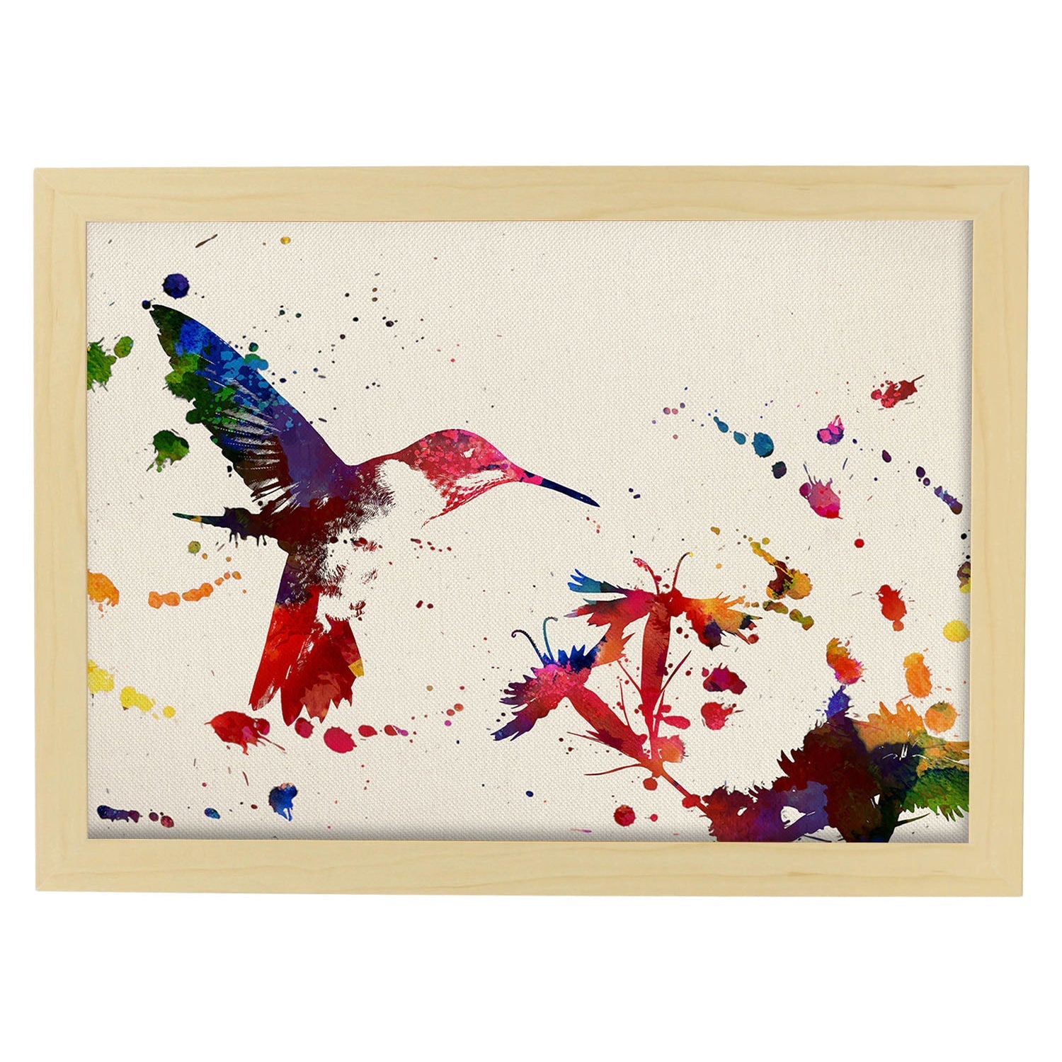 Poster de Pájaro y rama con diseño acuarela. Mix de láminas con estilo acuarela-Artwork-Nacnic-A3-Marco Madera clara-Nacnic Estudio SL