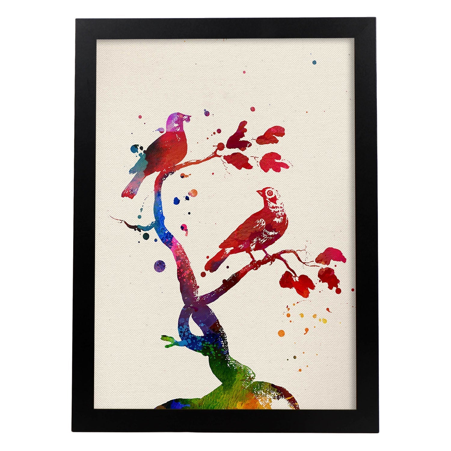 Poster de Pájaros con diseño acuarela. Mix de láminas con estilo acuarela-Artwork-Nacnic-A3-Marco Negro-Nacnic Estudio SL