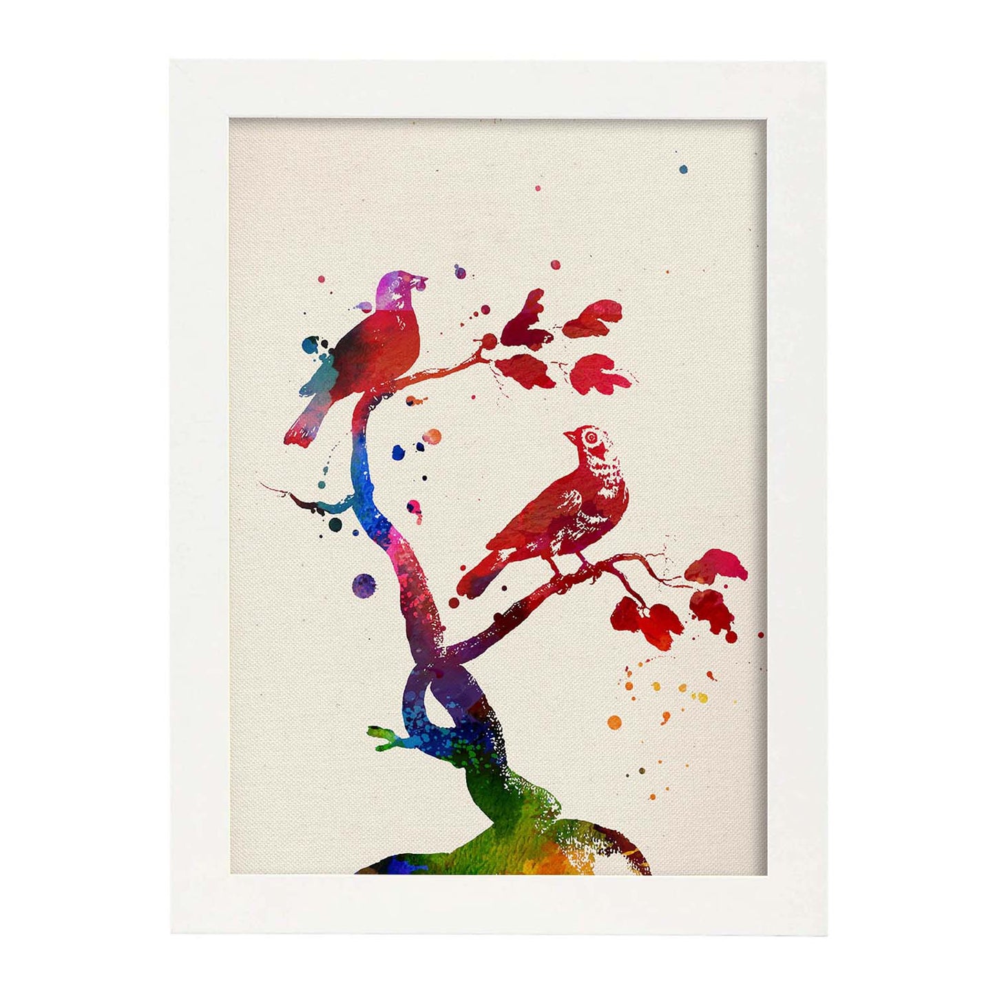 Poster de Pájaros con diseño acuarela. Mix de láminas con estilo acuarela-Artwork-Nacnic-A4-Marco Blanco-Nacnic Estudio SL