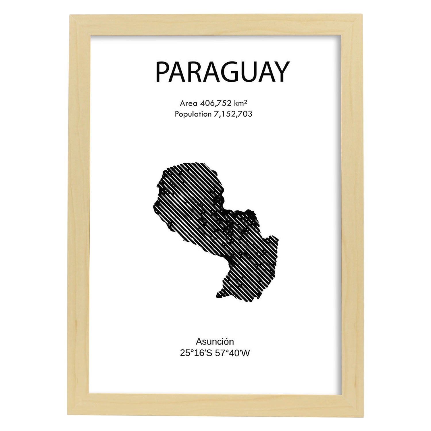 Poster de Paraguay. Láminas de paises y continentes del mundo.-Artwork-Nacnic-A3-Marco Madera clara-Nacnic Estudio SL