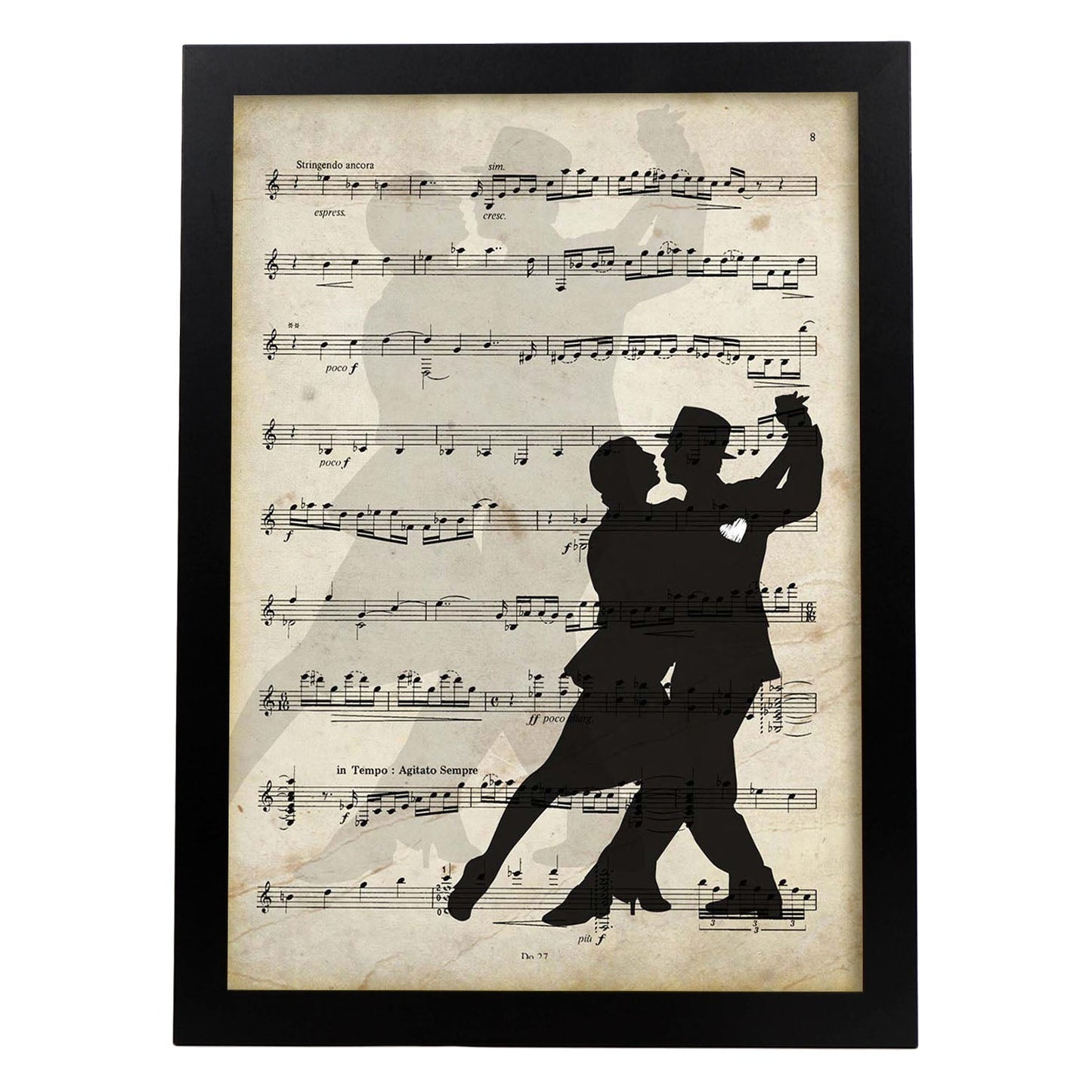 Poster de Pareja bailando tango. Láminas de imágenes con partituras. Diseño de música para el hogar.-Artwork-Nacnic-A3-Marco Negro-Nacnic Estudio SL