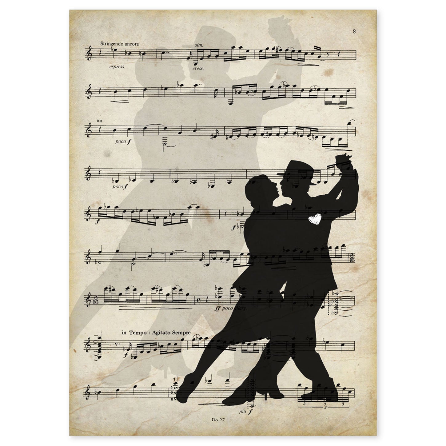 Poster de Pareja bailando tango. Láminas de imágenes con partituras. Diseño de música para el hogar.-Artwork-Nacnic-A4-Sin marco-Nacnic Estudio SL