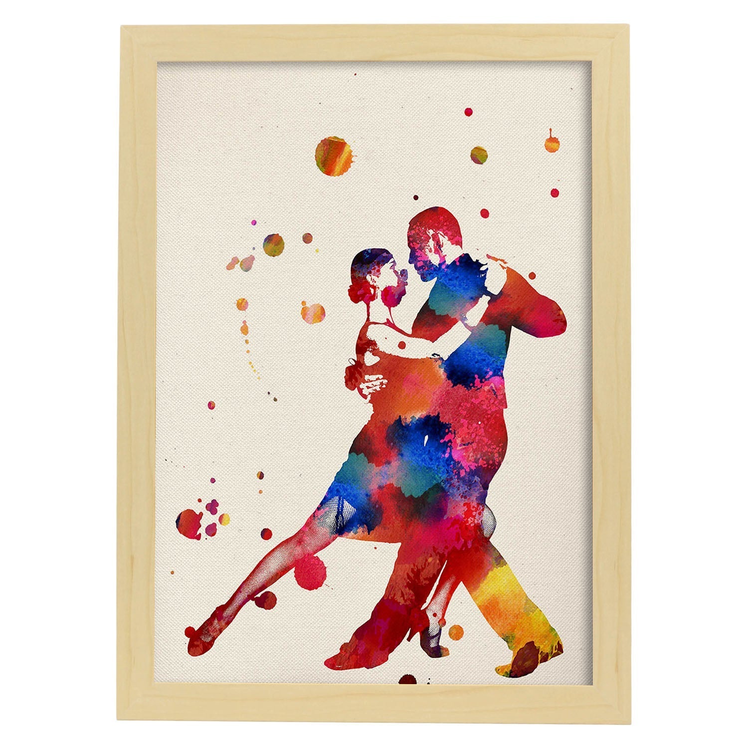 Poster de Pareja de tango con diseño acuarela. Mix de láminas con estilo acuarela-Artwork-Nacnic-A3-Marco Madera clara-Nacnic Estudio SL
