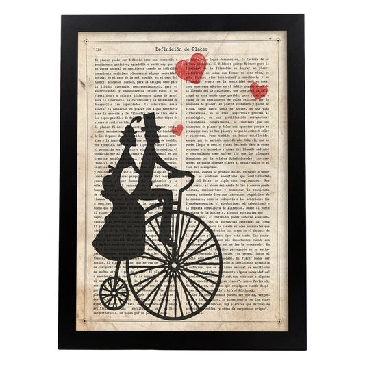 Poster de Pareja en bici. Láminas de bicicletas definiciones.-Artwork-Nacnic-A4-Marco Negro-Nacnic Estudio SL