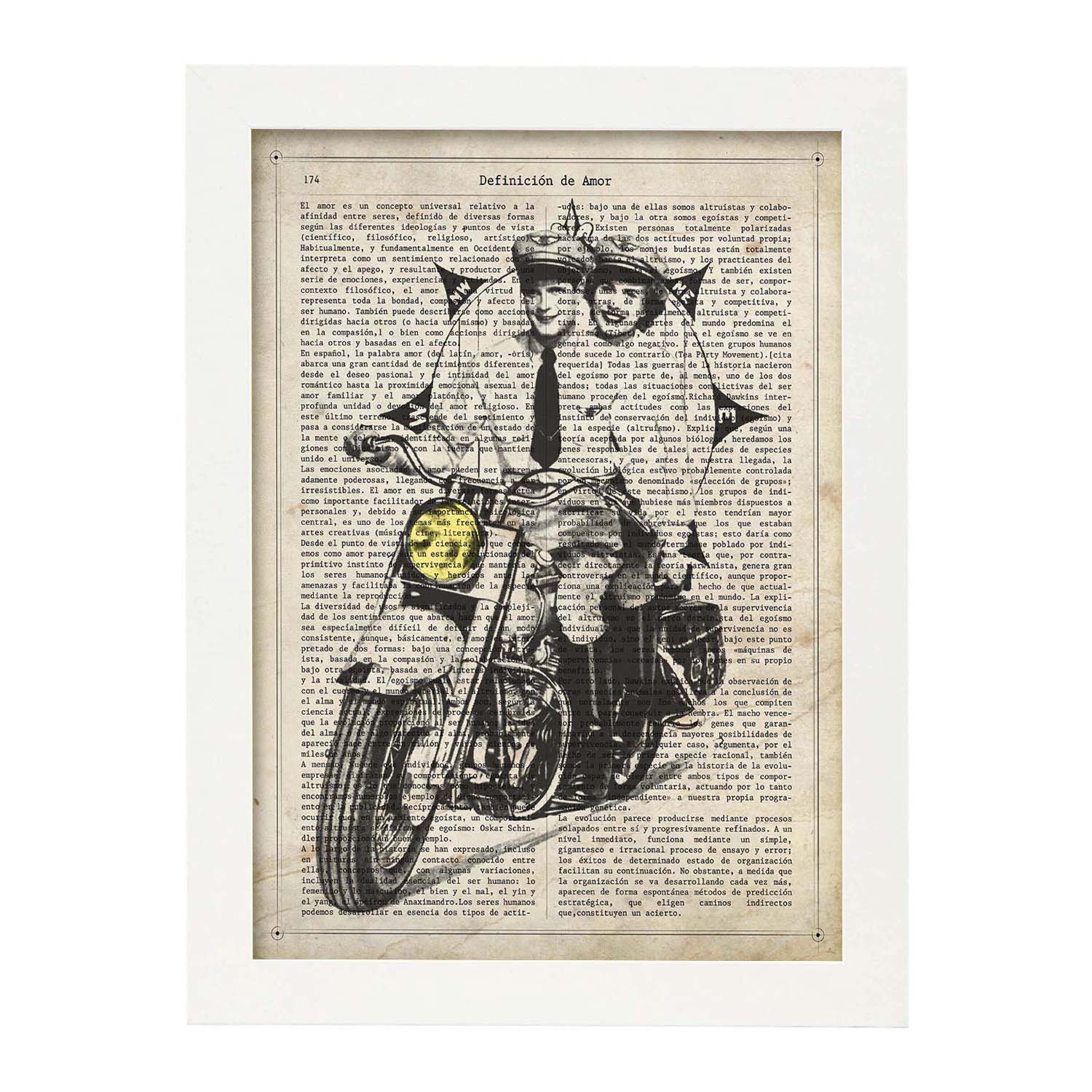 Poster de Pareja en moto con brujula. Láminas de vehículos con definiciones. Ilustraciones vintage de coches, motos, aviones, -Artwork-Nacnic-Nacnic Estudio SL