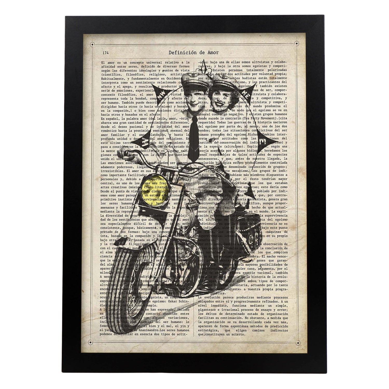 Poster de Pareja en moto con brujula. Láminas de vehículos con definiciones. Ilustraciones vintage de coches, motos, aviones, -Artwork-Nacnic-A3-Marco Negro-Nacnic Estudio SL