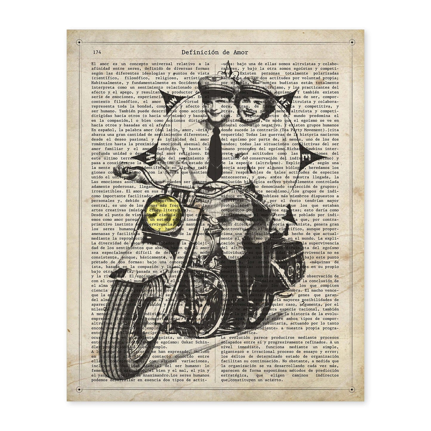Poster de Pareja en moto con brujula. Láminas de vehículos con definiciones. Ilustraciones vintage de coches, motos, aviones, -Artwork-Nacnic-A4-Sin marco-Nacnic Estudio SL