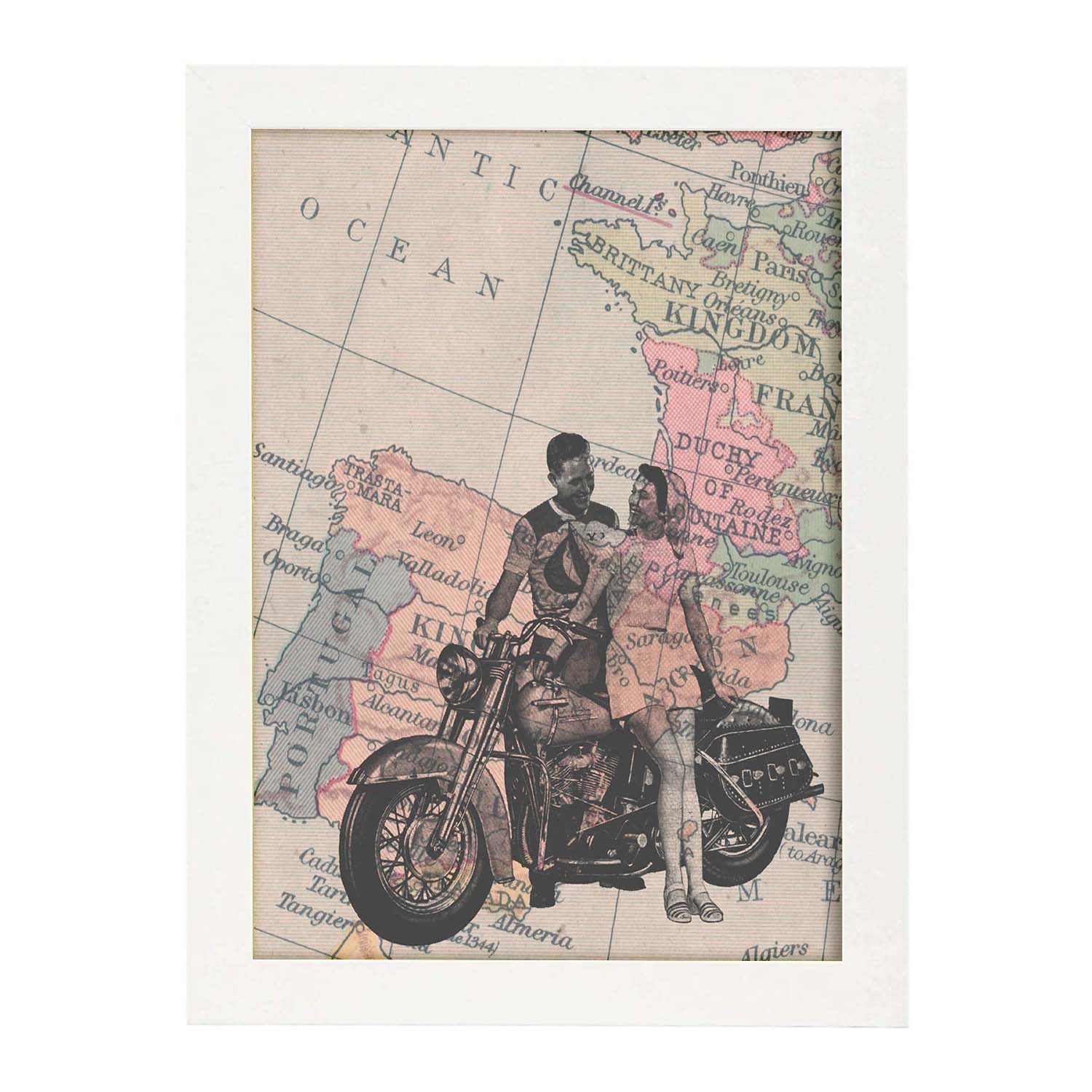 Poster de Pareja en moto en España. Láminas de mapas del mundo. Decoración con mapas e imágenes vintage.-Artwork-Nacnic-Nacnic Estudio SL