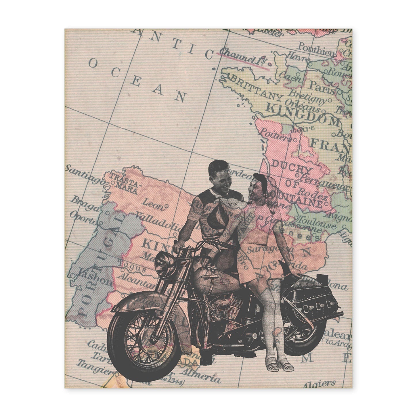 Poster de Pareja en moto en España. Láminas de mapas del mundo. Decoración con mapas e imágenes vintage.-Artwork-Nacnic-A4-Sin marco-Nacnic Estudio SL
