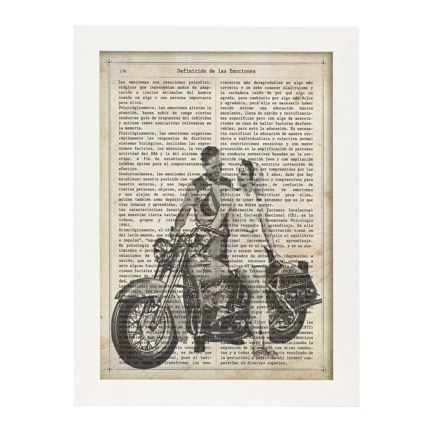 Poster de Pareja en moto. Láminas de vehículos con definiciones. Ilustraciones vintage de coches, motos, aviones, -Artwork-Nacnic-A3-Marco Blanco-Nacnic Estudio SL