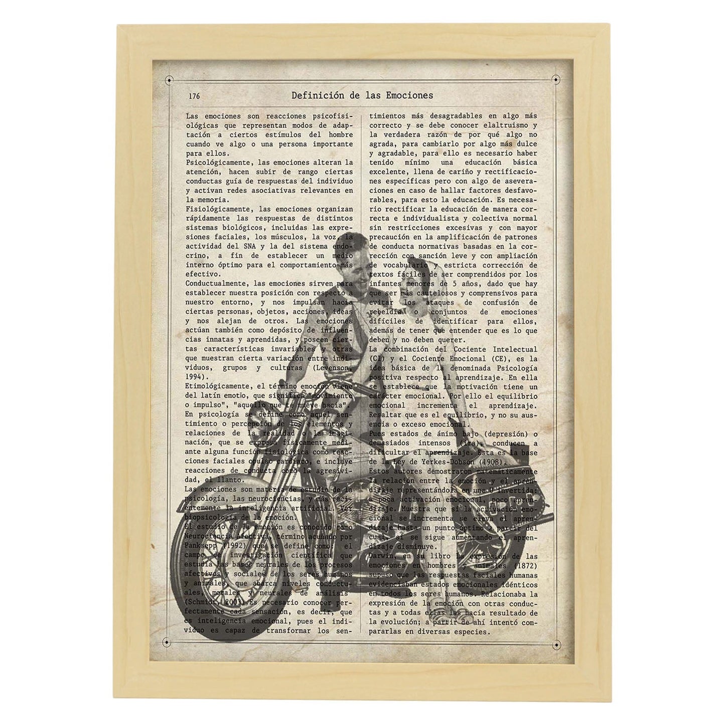 Poster de Pareja en moto. Láminas de vehículos con definiciones. Ilustraciones vintage de coches, motos, aviones, -Artwork-Nacnic-A3-Marco Madera clara-Nacnic Estudio SL